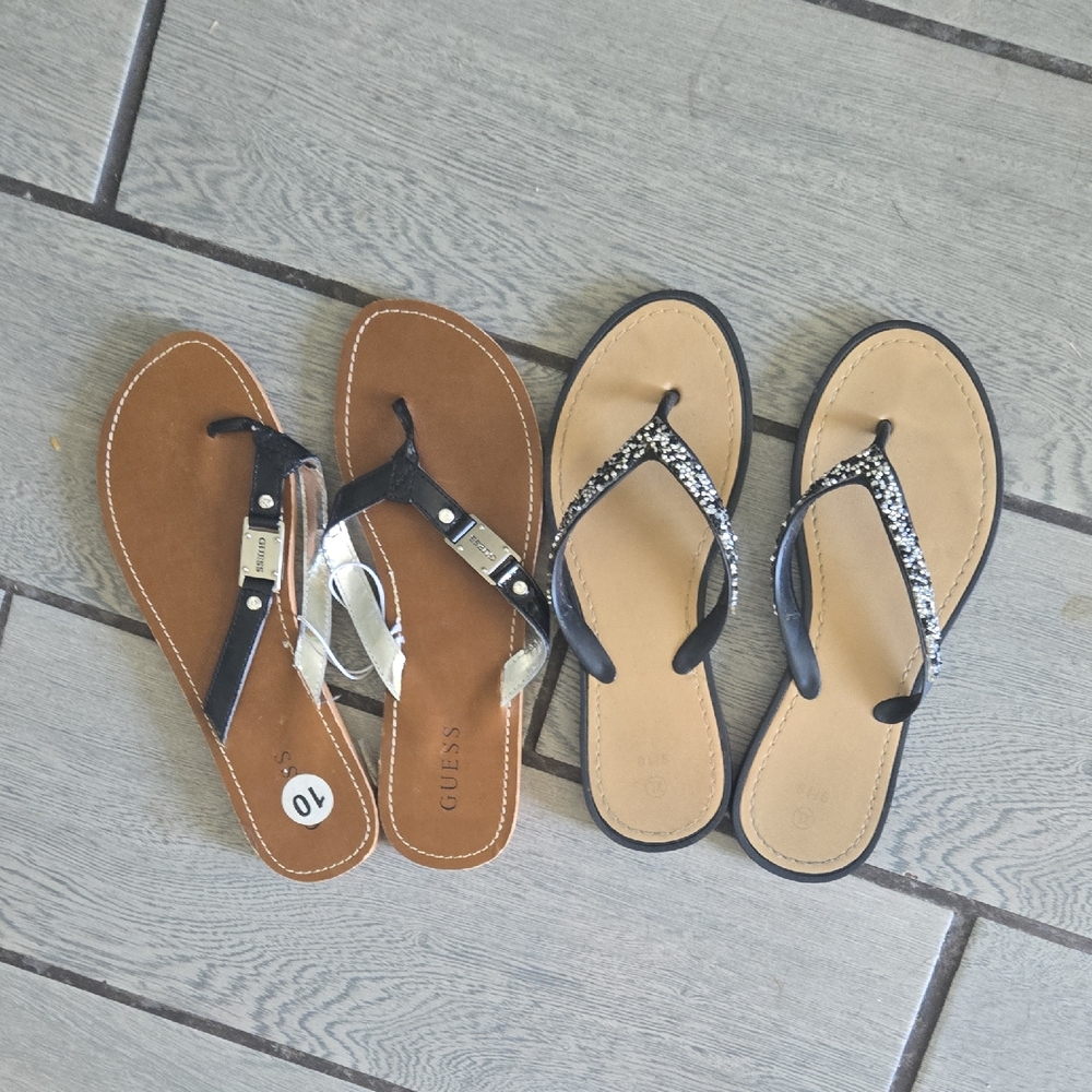 ✨ Summer Sandal Bundle — Guess & Rhinestone Flip-Flops — Size 9/10 ✨‎